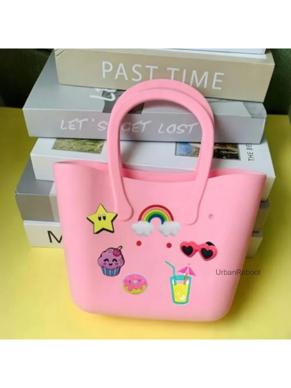 Mini Rubber Tote Bag for Girls Small Beach Bag with 25pc Decorations